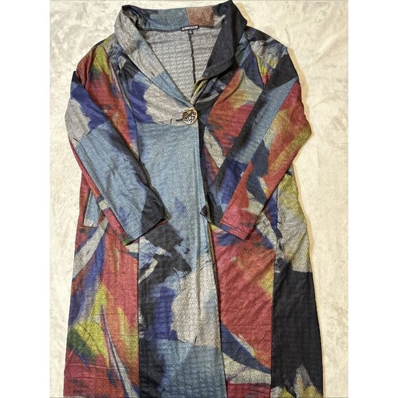 The Pyramid Collection Cardigan Jacket XL Gray Abstract Multi Color Artsy Boho - Picture 7 of 13